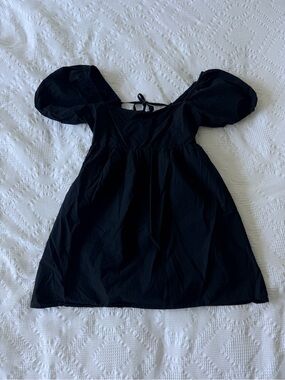 Black Puff-Sleeve Mini Dress